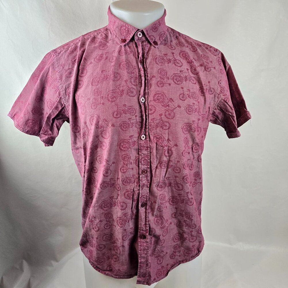Steel & Jelly Shirt Mens Medium Red Bicycle Print Button Down London Casual